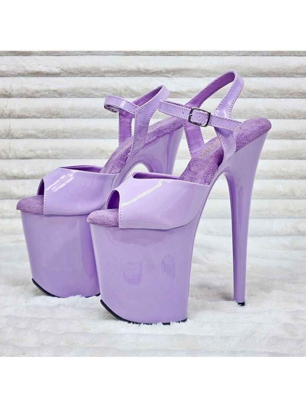 809 Lavender Lilac Patent Ankle Strap Platform 8" High Heel Sandals - Picture 10 of 10